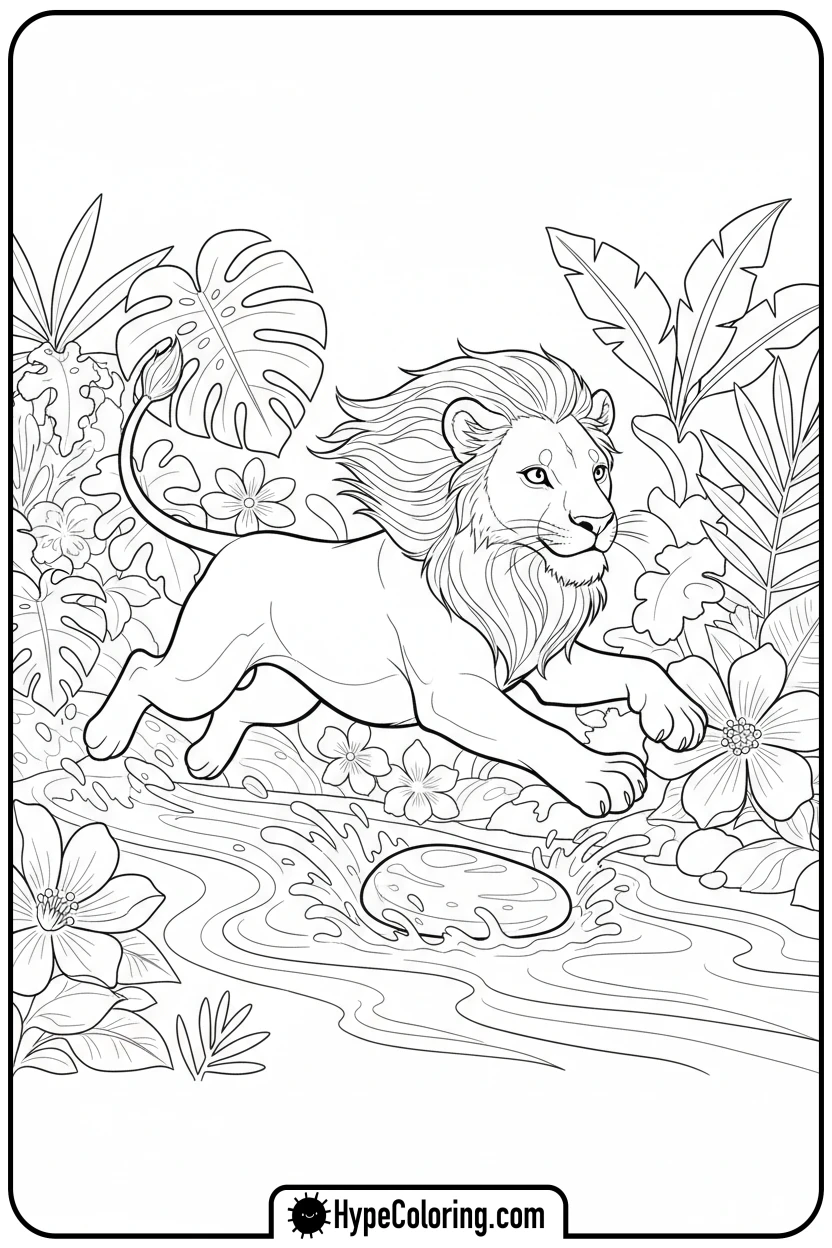 Click to download PDF lioness-jumping-playfully - lioness coloring pages