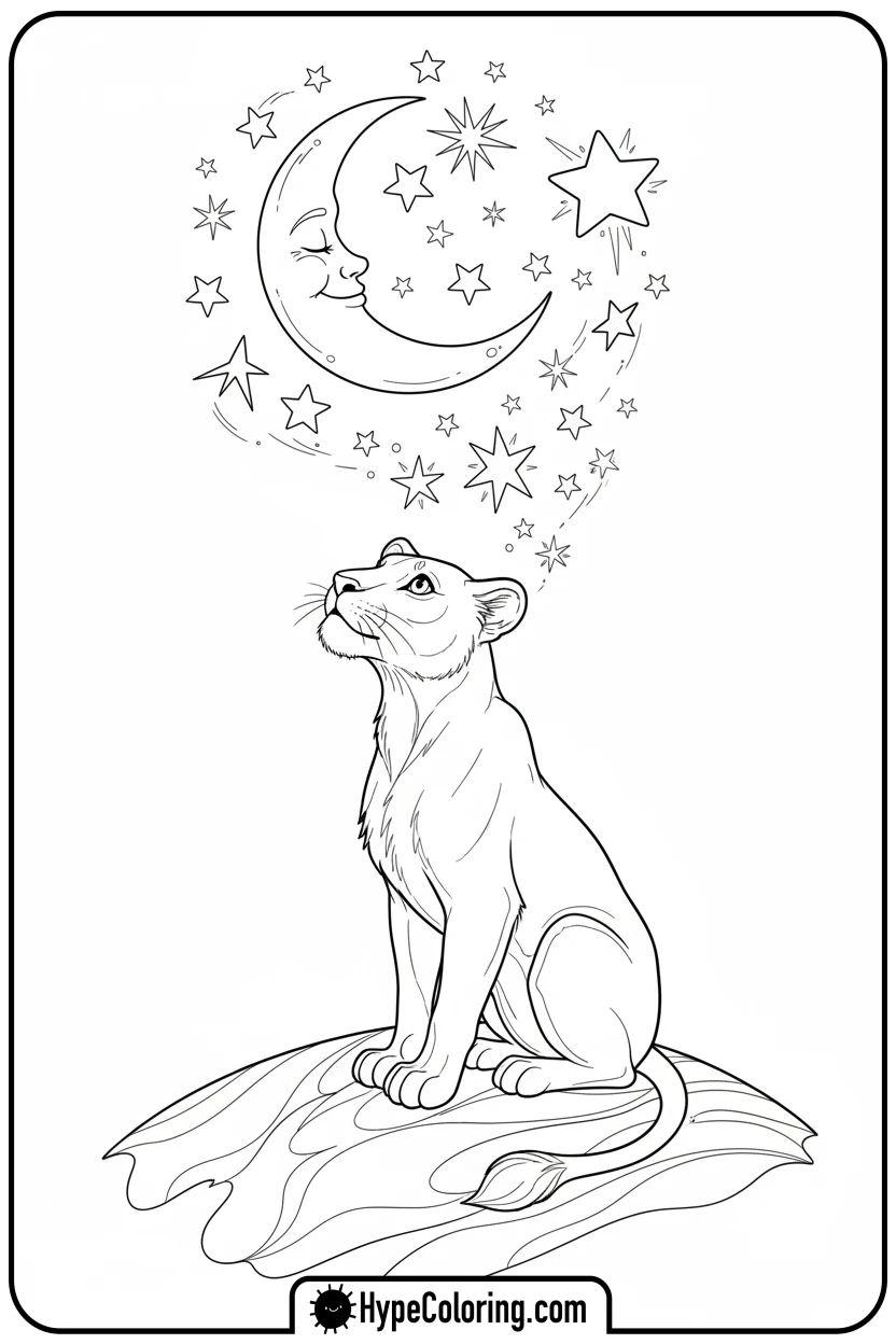 Click to download PDF lioness-gazing-at-stars - lioness coloring pages