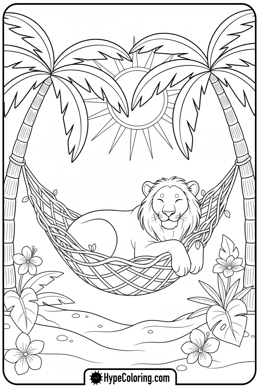Click to download PDF lioness-in-hammock - lioness coloring pages