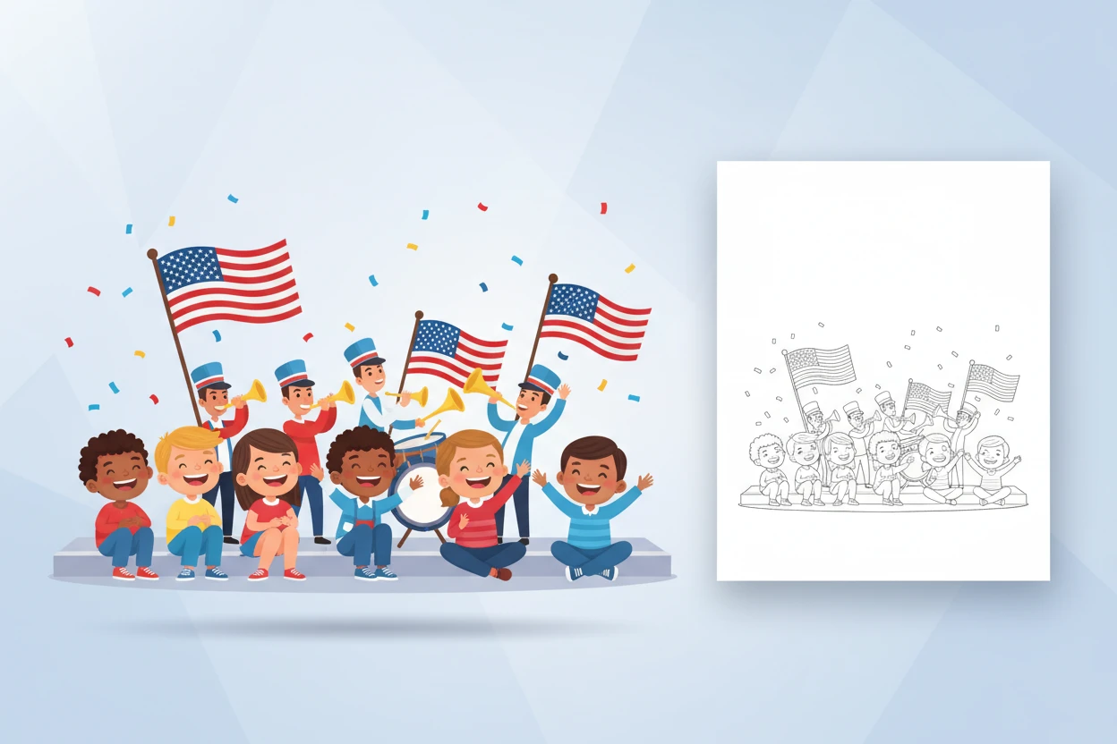 a-group-of-cheerful-children - memorial day coloring pages