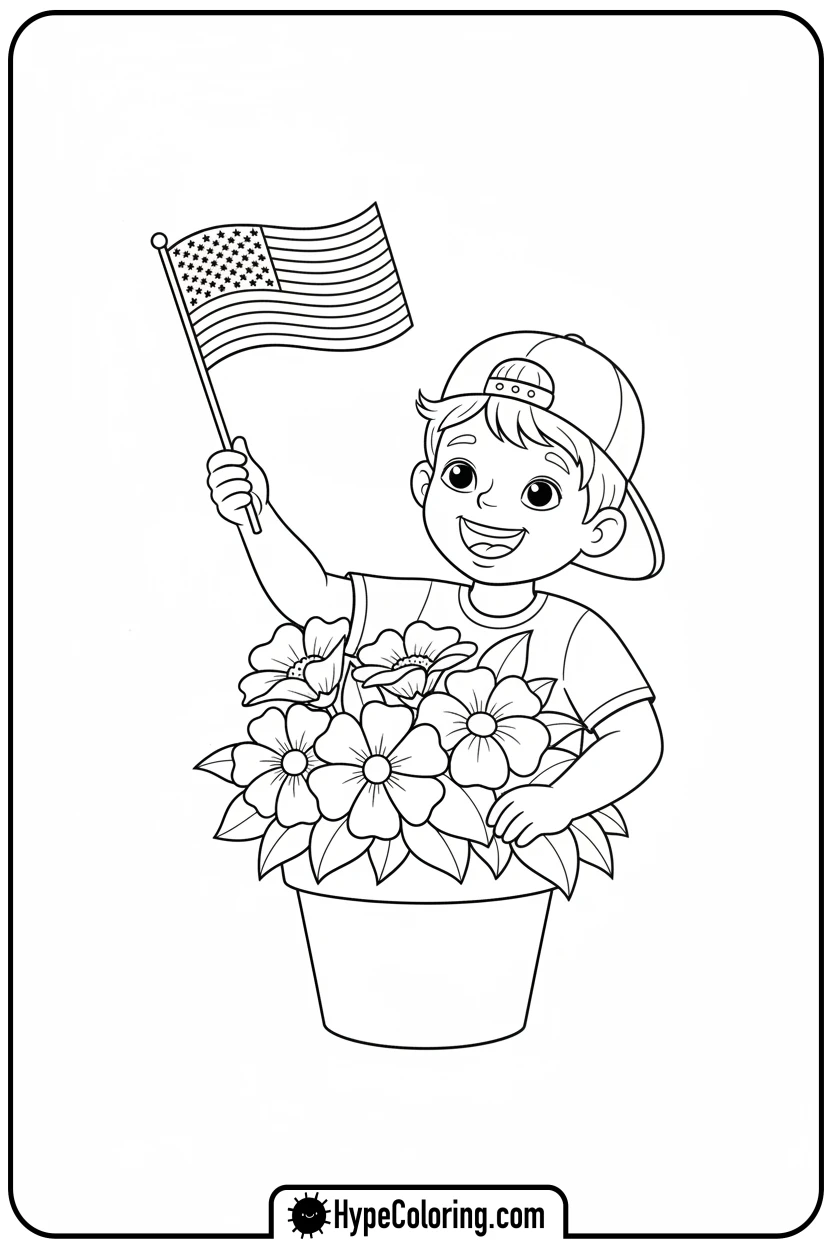 child-waving-american-flag - memorial day coloring pages