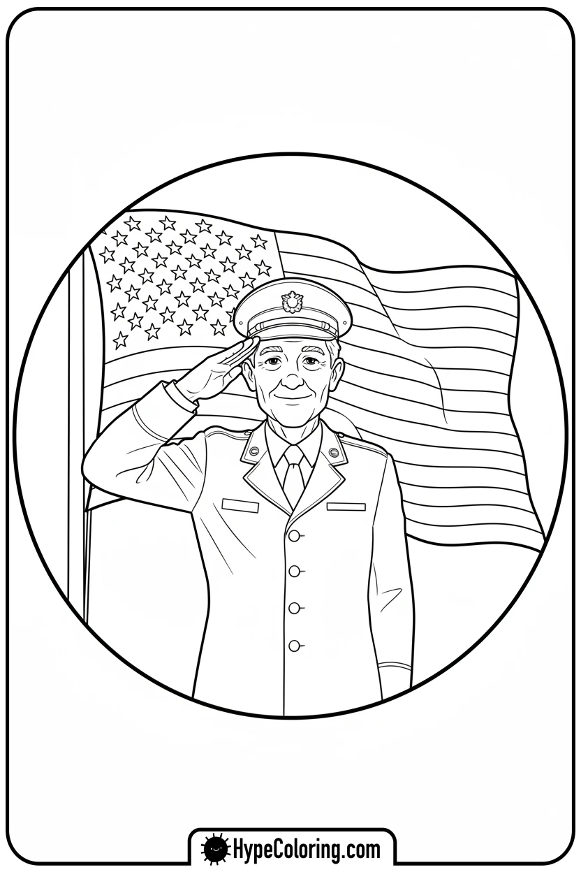 veteran-saluting-with-flag - memorial day coloring pages