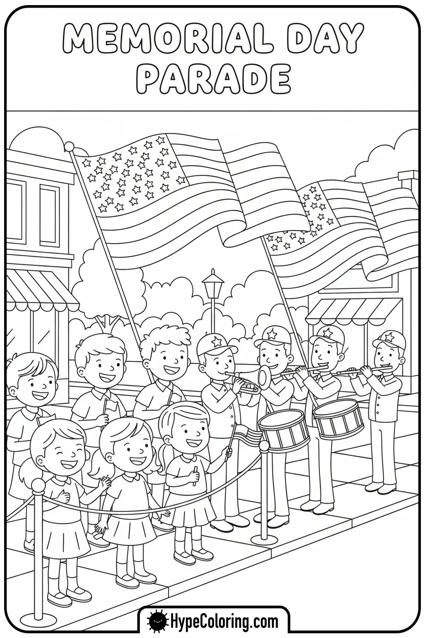 kids-watching-memorial-day-parade - memorial day coloring pages