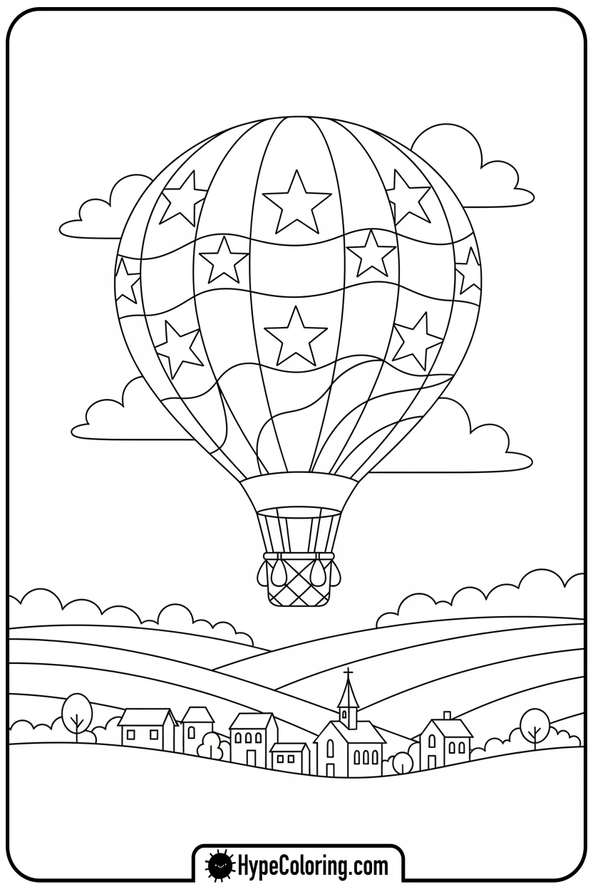 star-and-stripe-hot-air-balloon - memorial day coloring pages