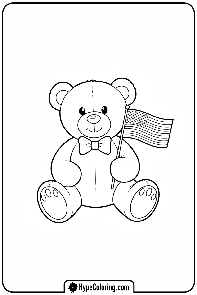 teddy-bear-holding-american-flag - memorial day coloring pages