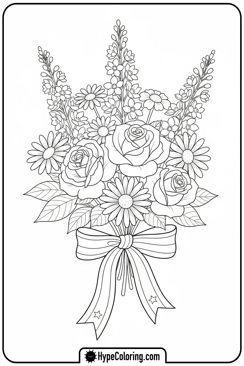 red-white-and-blue-flower-bouquet - memorial day coloring pages