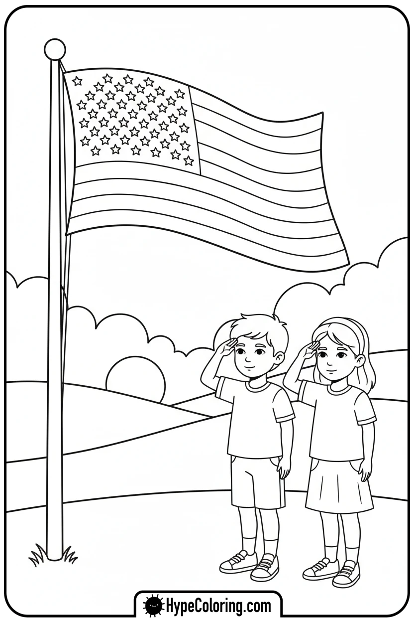 children-saluting-american-flag - memorial day coloring pages