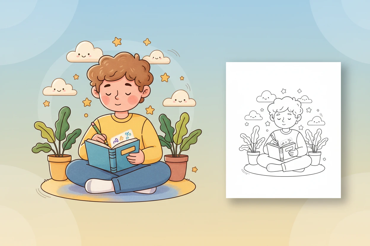 a-child-quietly-writing-or - mental health coloring pages