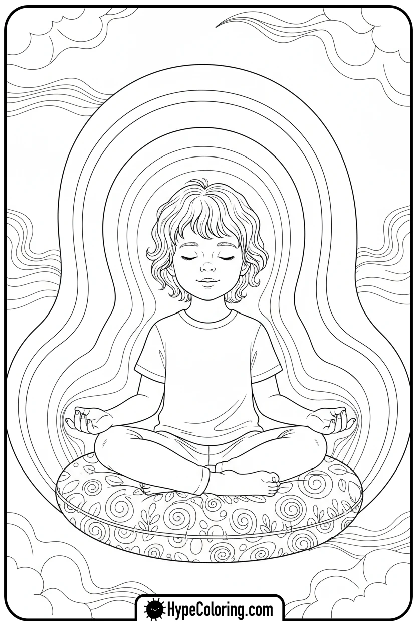 child-meditating-calmly - mental health coloring pages