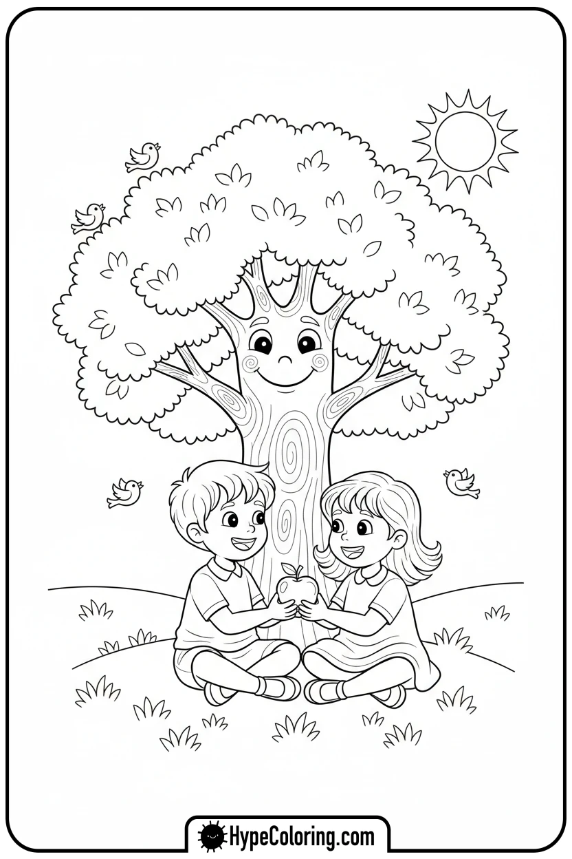 children-sharing-food - mental health coloring pages