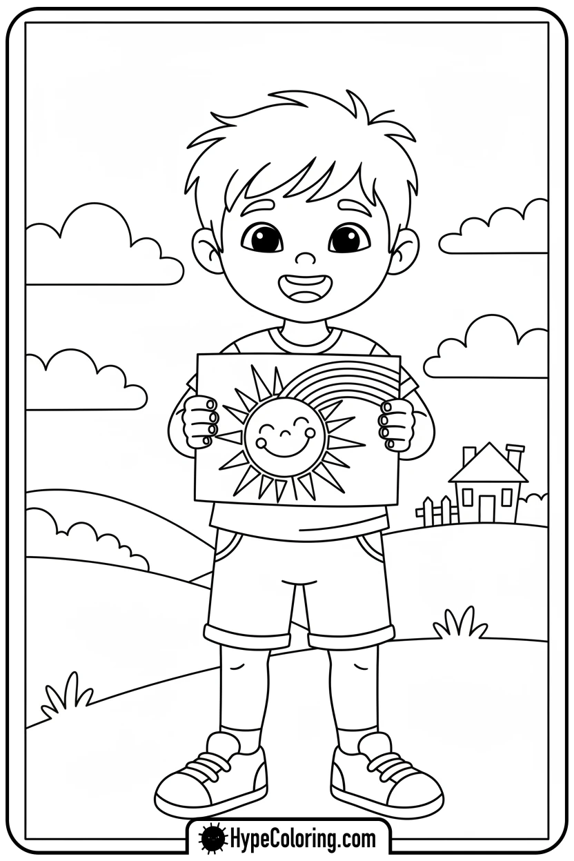 child-holding-sun-drawing - mental health coloring pages