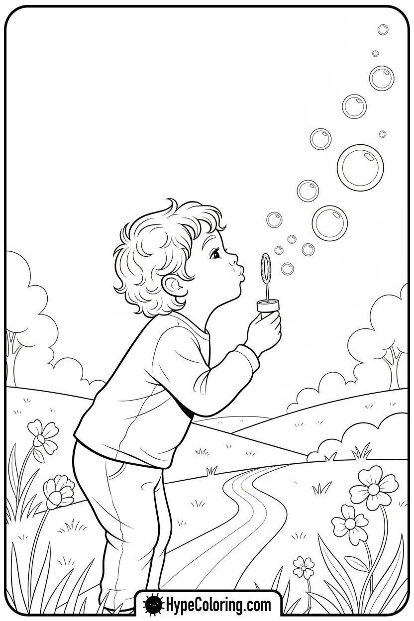 child-blowing-bubbles - mental health coloring pages
