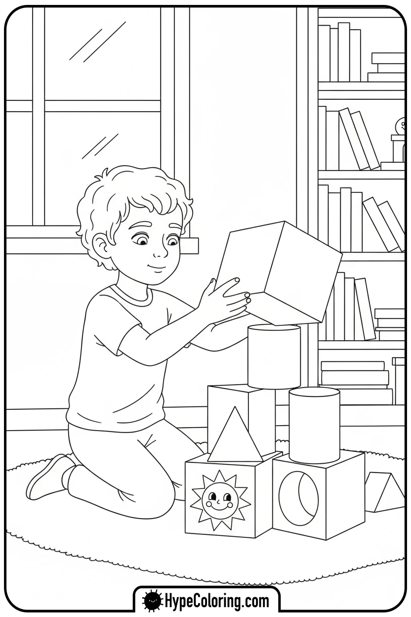 child-building-block-tower - mental health coloring pages