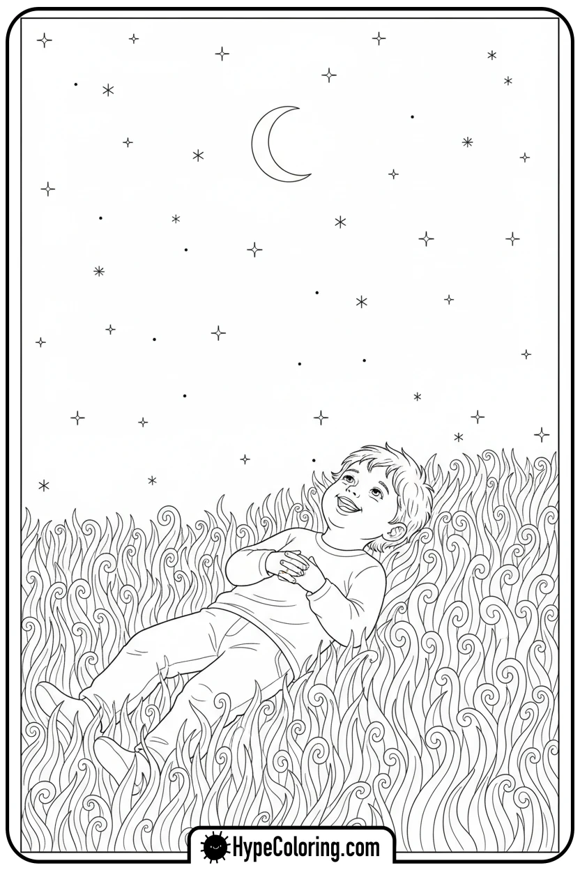 child-stargazing-at-night - mental health coloring pages