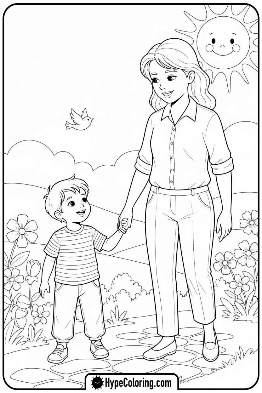 child-holding-adult-s-hand - mental health coloring pages