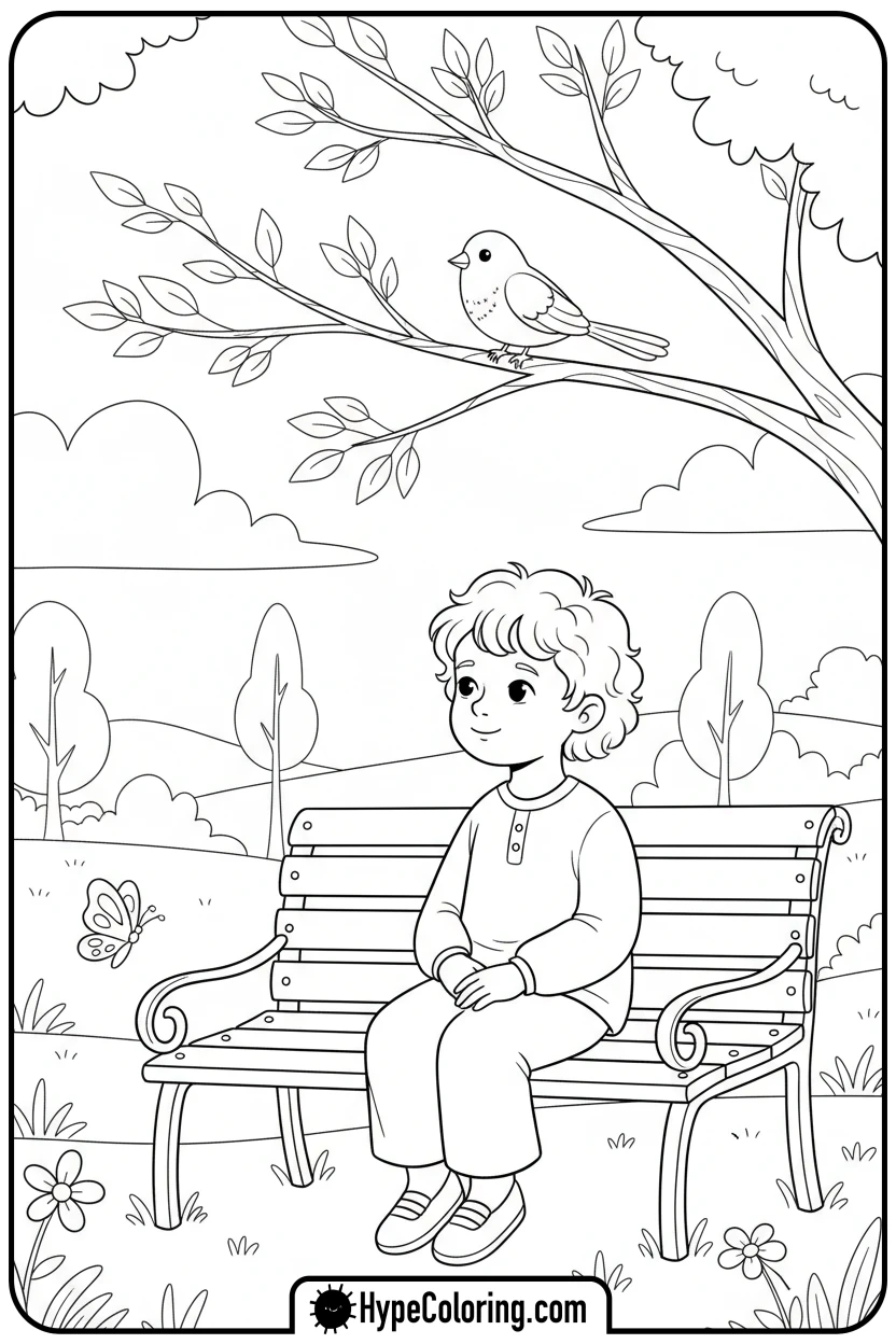 child-watching-bird - mental health coloring pages