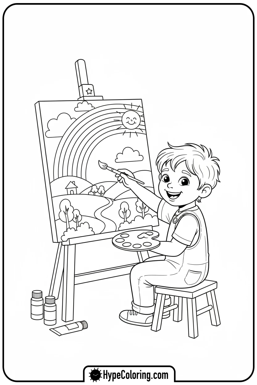 child-painting-a-rainbow - mental health coloring pages