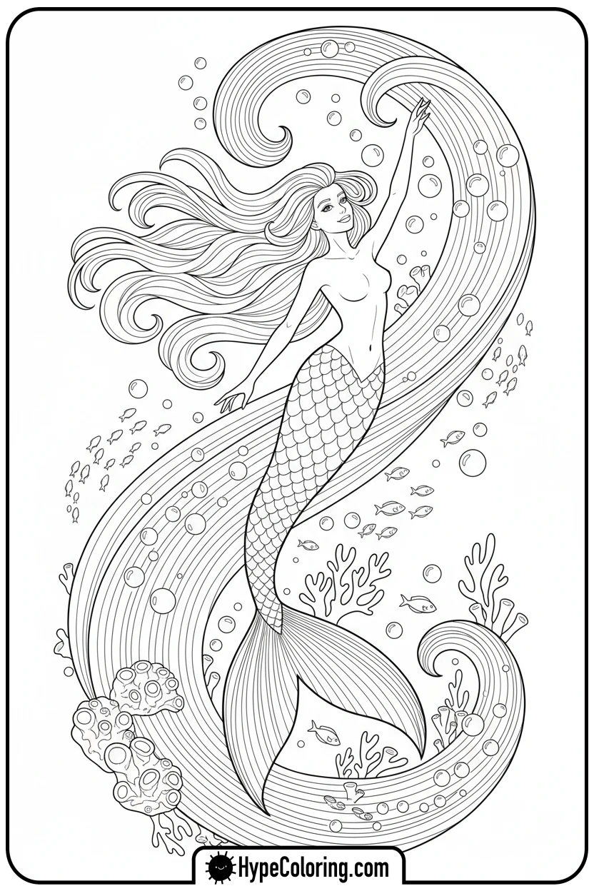 mermaid-swimming-upwards - mermaid coloring pages print