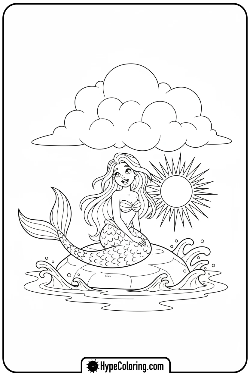 mermaid-on-rock-looking-up - mermaid coloring pages print