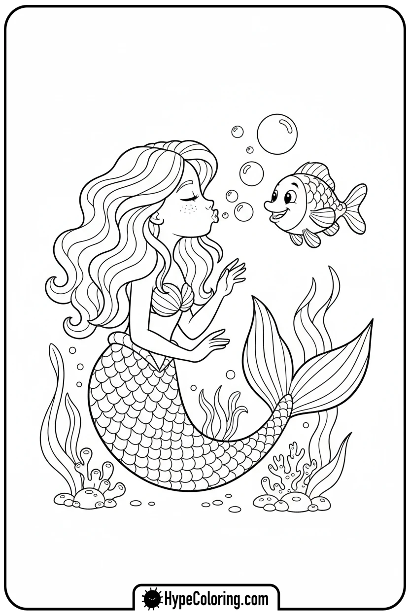 mermaid-blowing-bubbles - mermaid coloring pages print