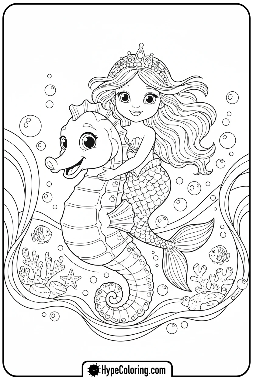 mermaid-riding-seahorse - mermaid coloring pages print