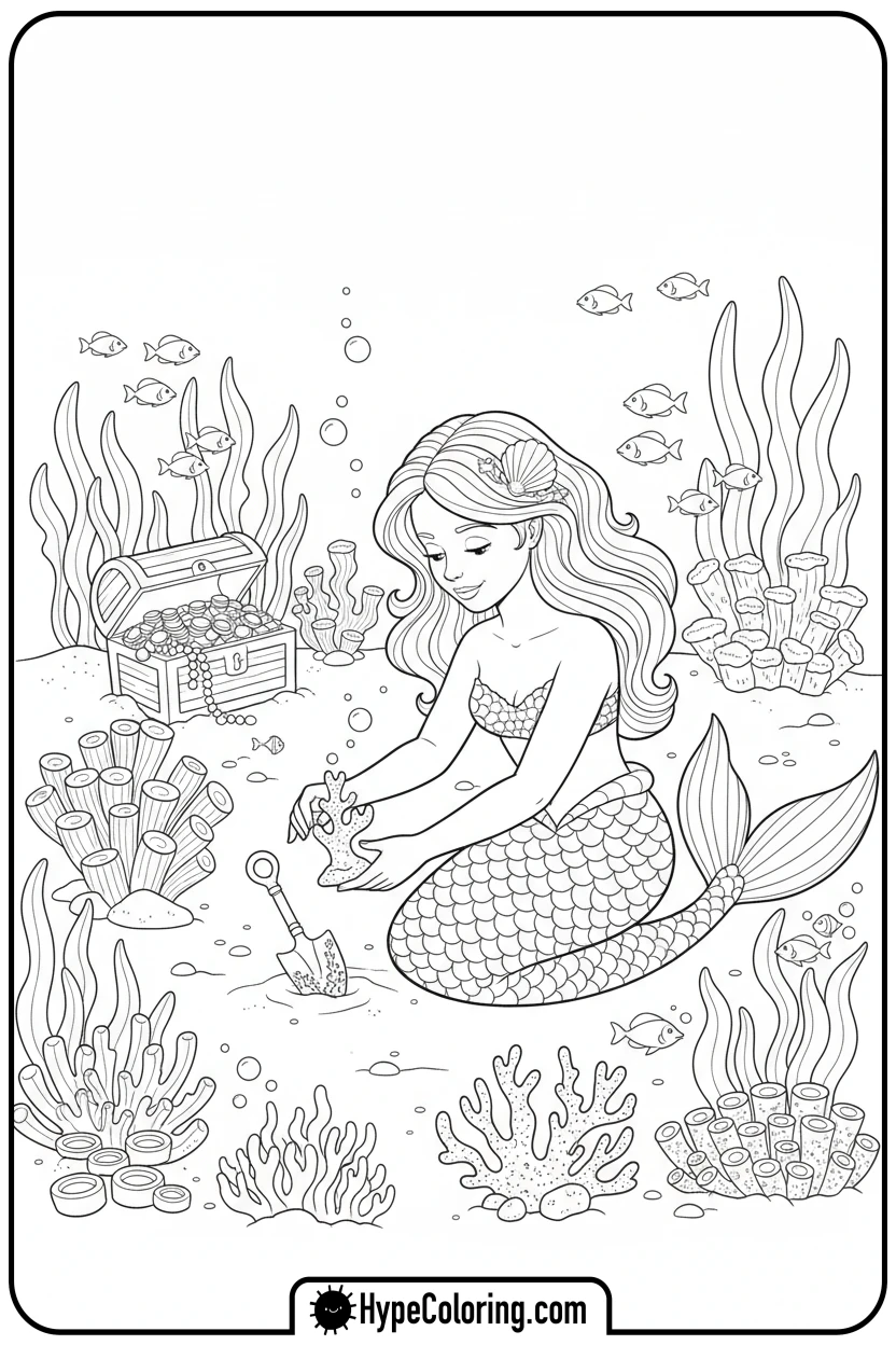 mermaid-gardening-underwater - mermaid coloring pages print