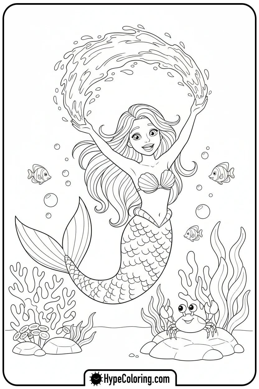 mermaid-splashing-water - mermaid coloring pages print