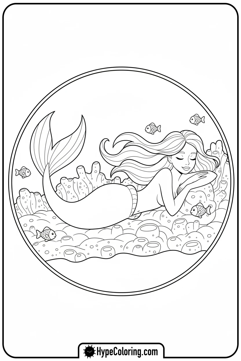 mermaid-resting-on-sponges - mermaid coloring pages print