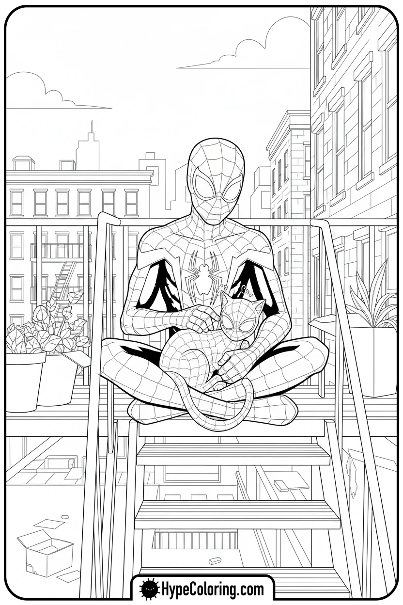 miles-morales-petting-spider-cat - miles morales color pages