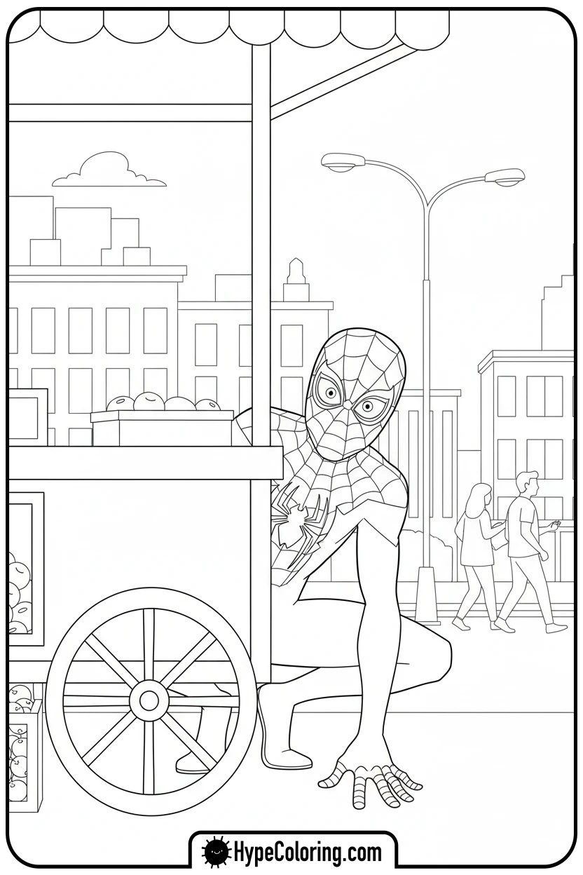 miles-morales-peeking-from-cart - miles morales color pages