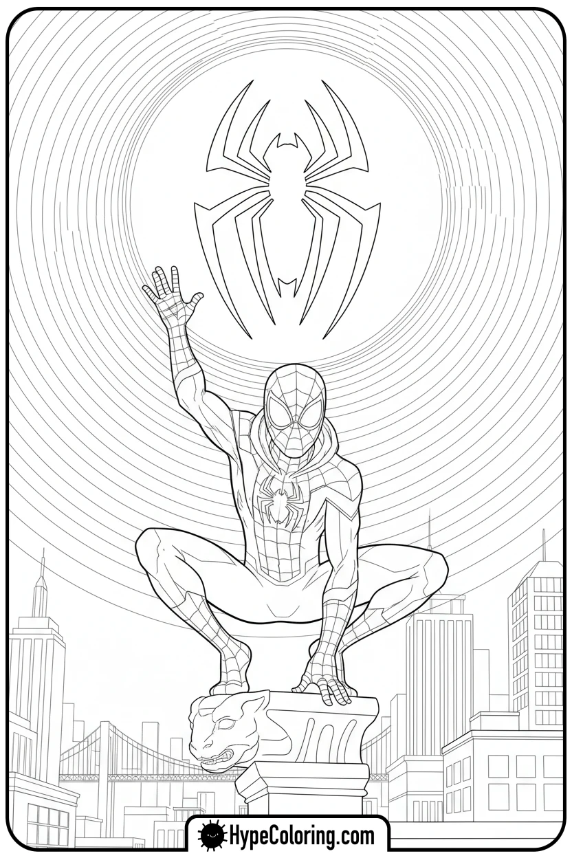 miles-morales-with-spider-signal - miles morales color pages