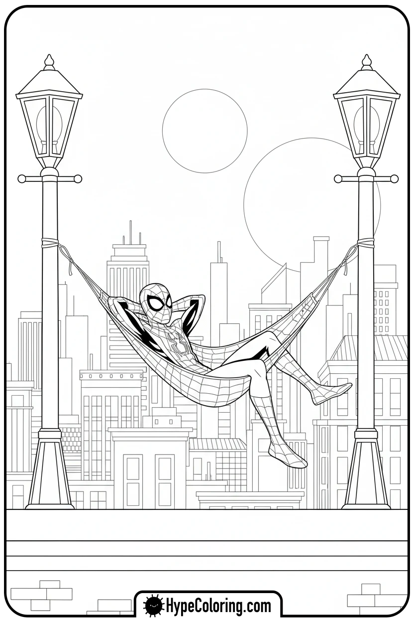 miles-morales-relaxing-in-web-hammock - miles morales color pages