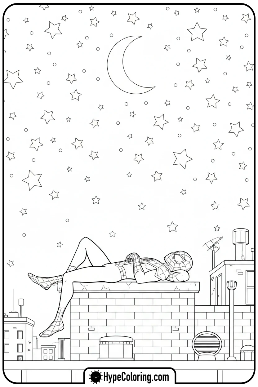 miles-morales-stargazing-on-rooftop - miles morales color pages