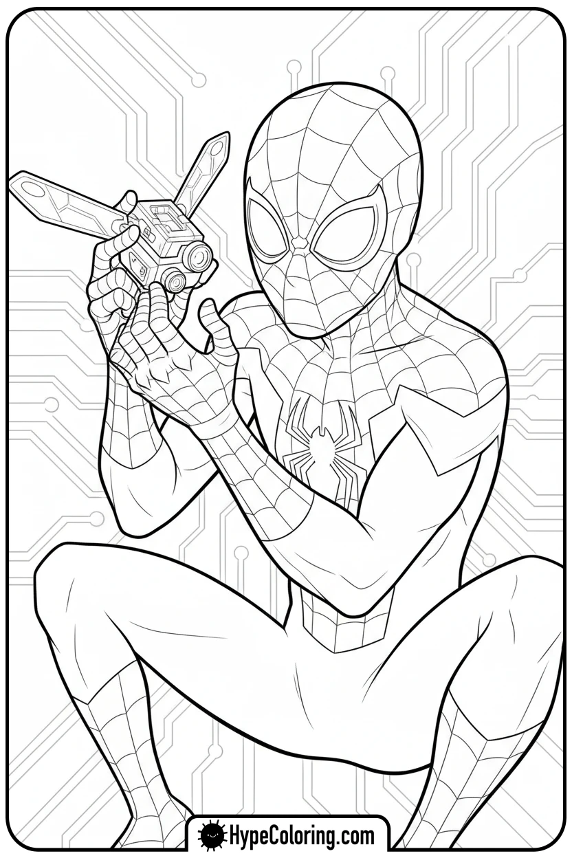 miles-morales-examining-gadget - miles morales color pages