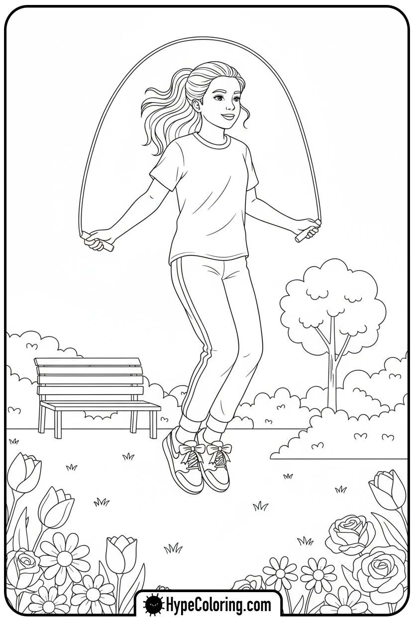girl-jumping-rope-in-nike-shoes - nike coloring pages
