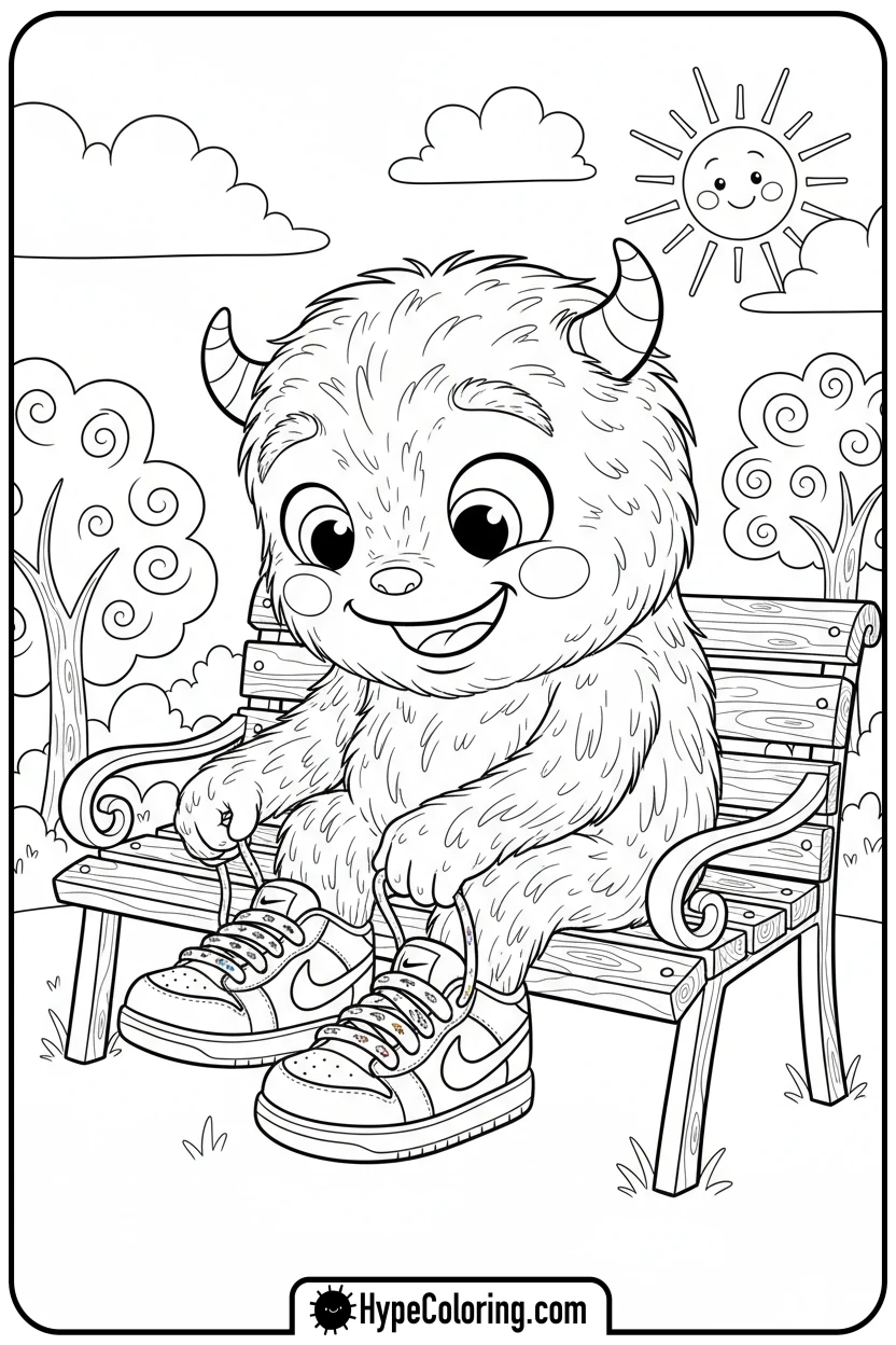 monster-tying-nike-shoelaces - nike coloring pages
