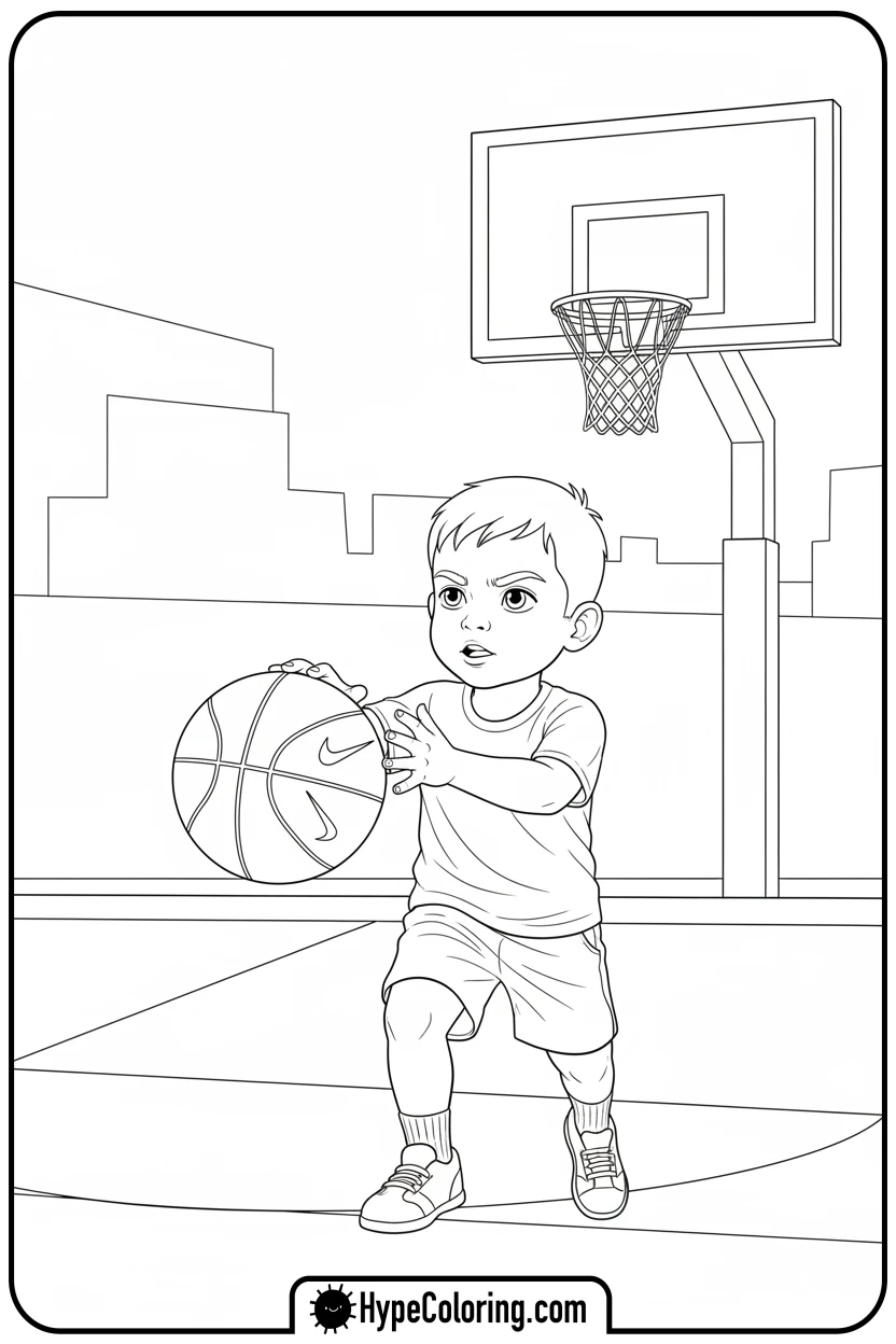 child-dribbling-nike-basketball - nike coloring pages