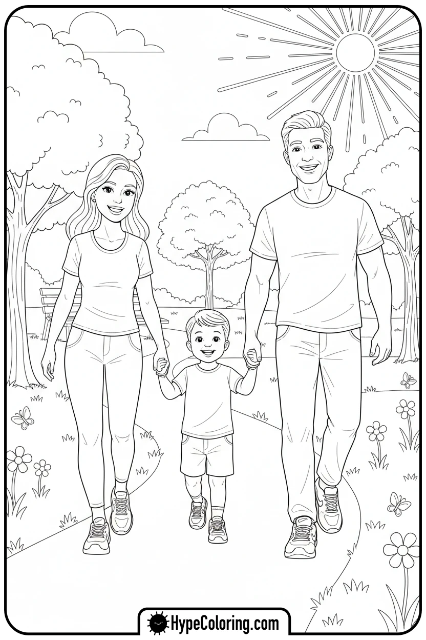 family-walking-in-nike-shoes - nike coloring pages