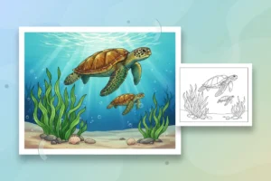 a-family-of-sea-turtles - ocean coloring page