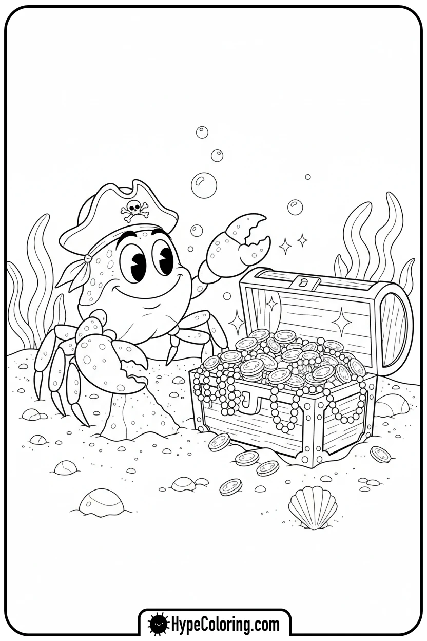 crab-digging-for-treasure - ocean coloring page