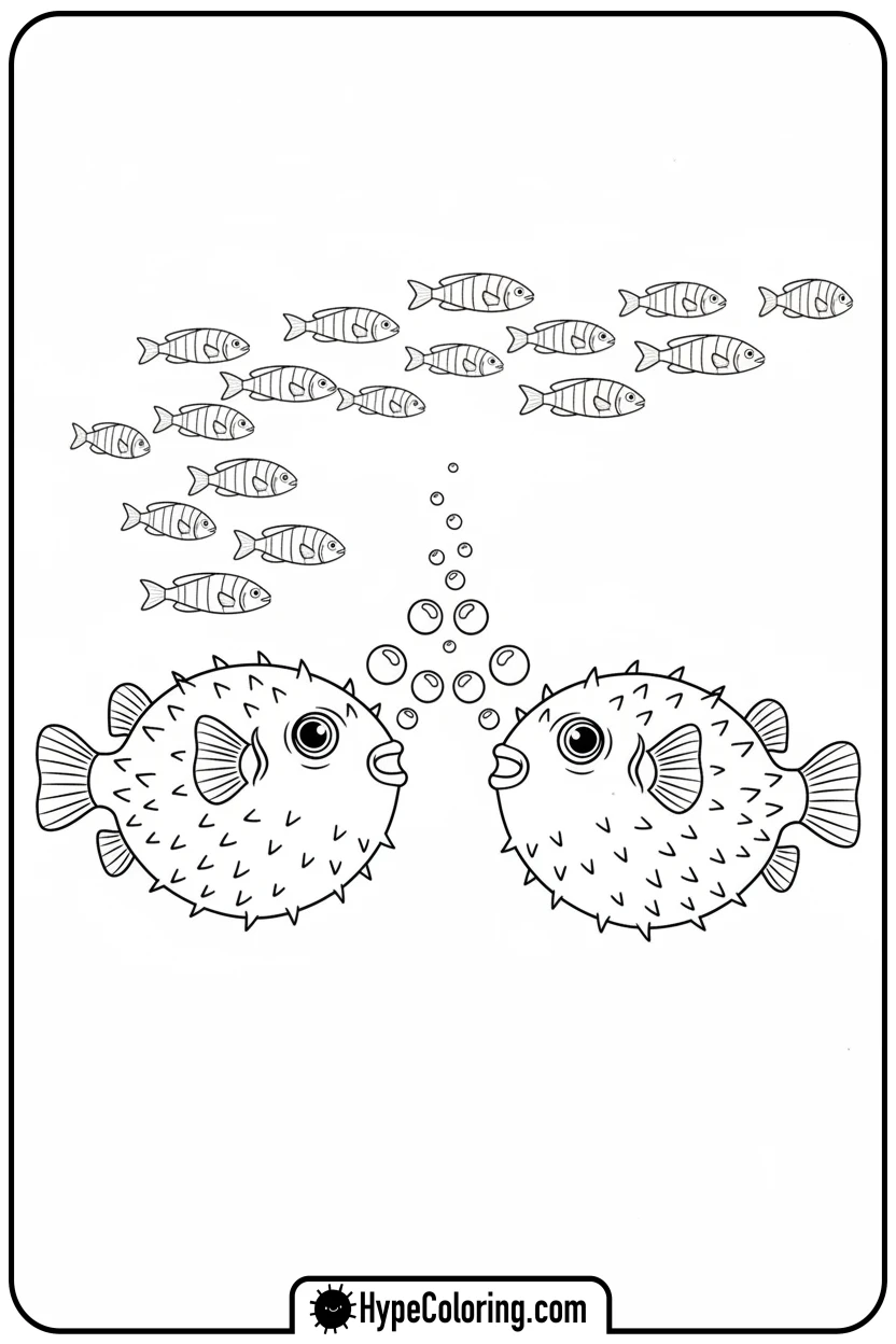 pufferfish-blowing-bubbles - ocean coloring page