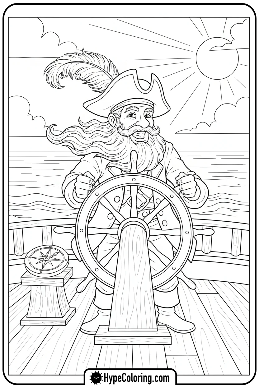 pirate-captain-steering-ship - pirate coloring pages