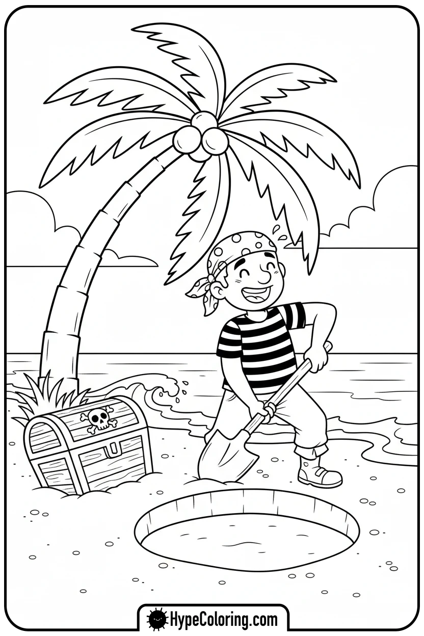 pirate-digging-for-treasure - pirate coloring pages