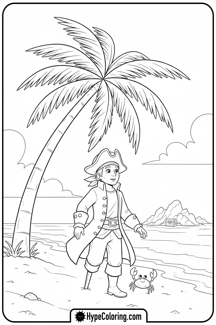 pirate-exploring-island-beach - pirate coloring pages