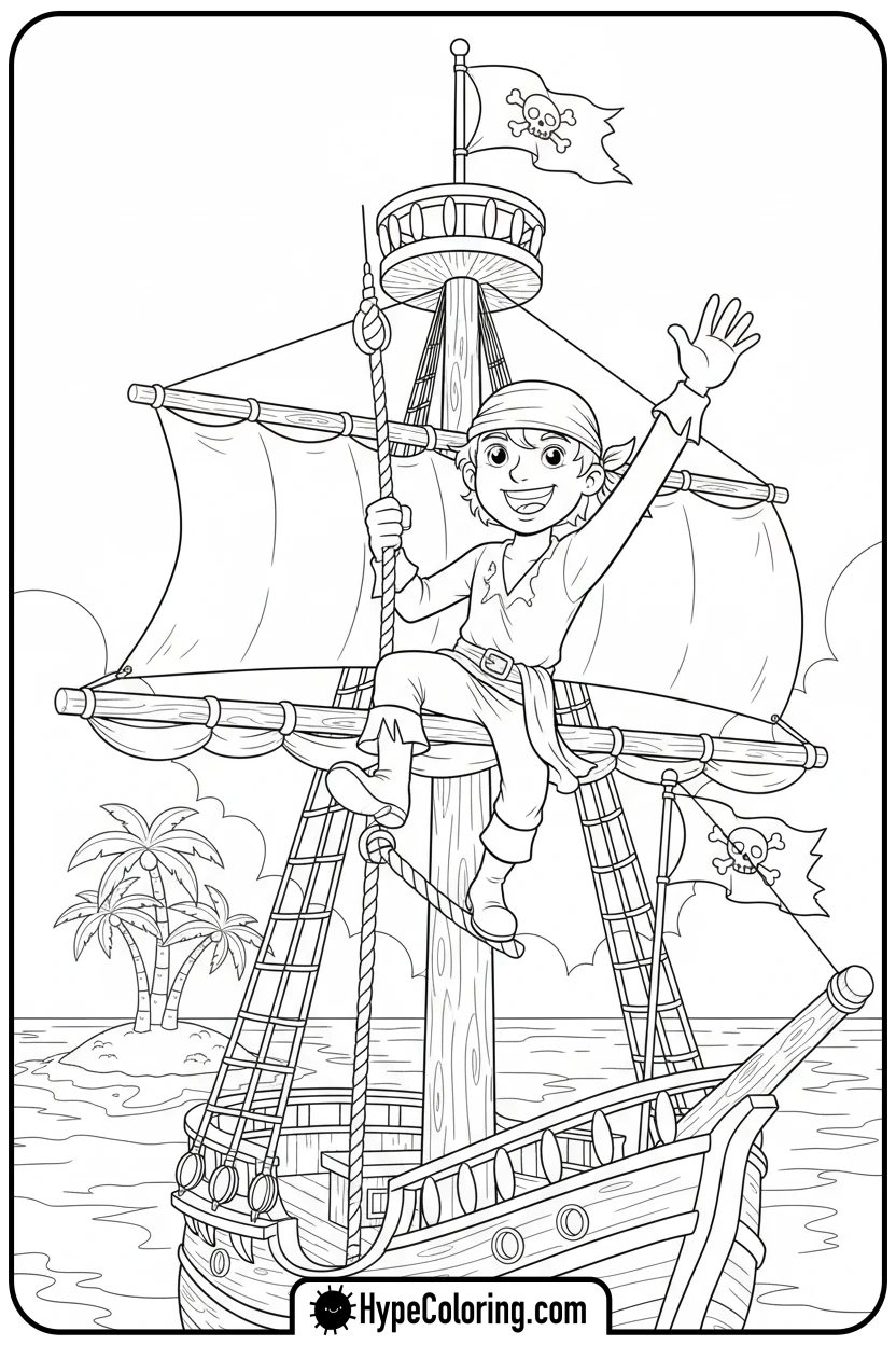 pirate-climbing-ship-mast - pirate coloring pages