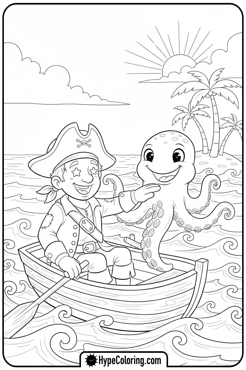 pirate-with-friendly-kraken - pirate coloring pages