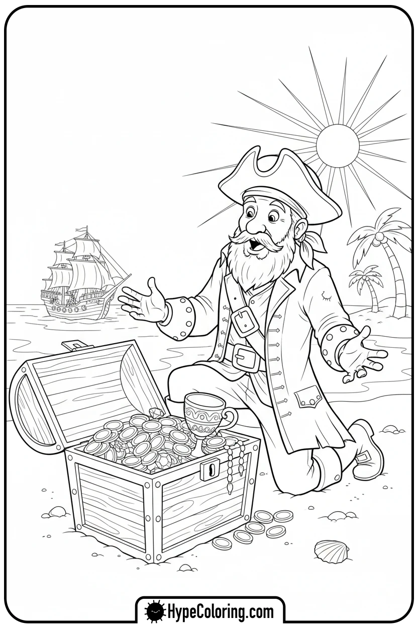 pirate-opening-treasure-chest - pirate coloring pages