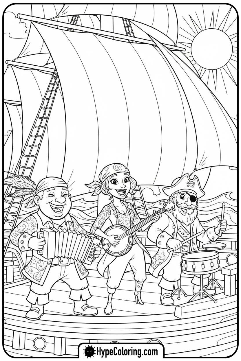 pirate-band-playing-music - pirate coloring pages