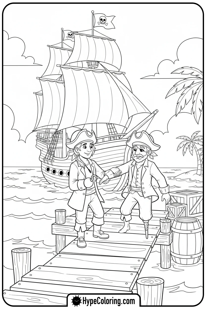 pirate-helping-a-friend - pirate coloring pages