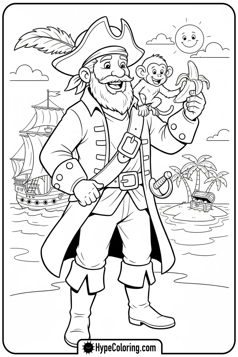 pirate-sharing-with-monkey - pirate coloring pages